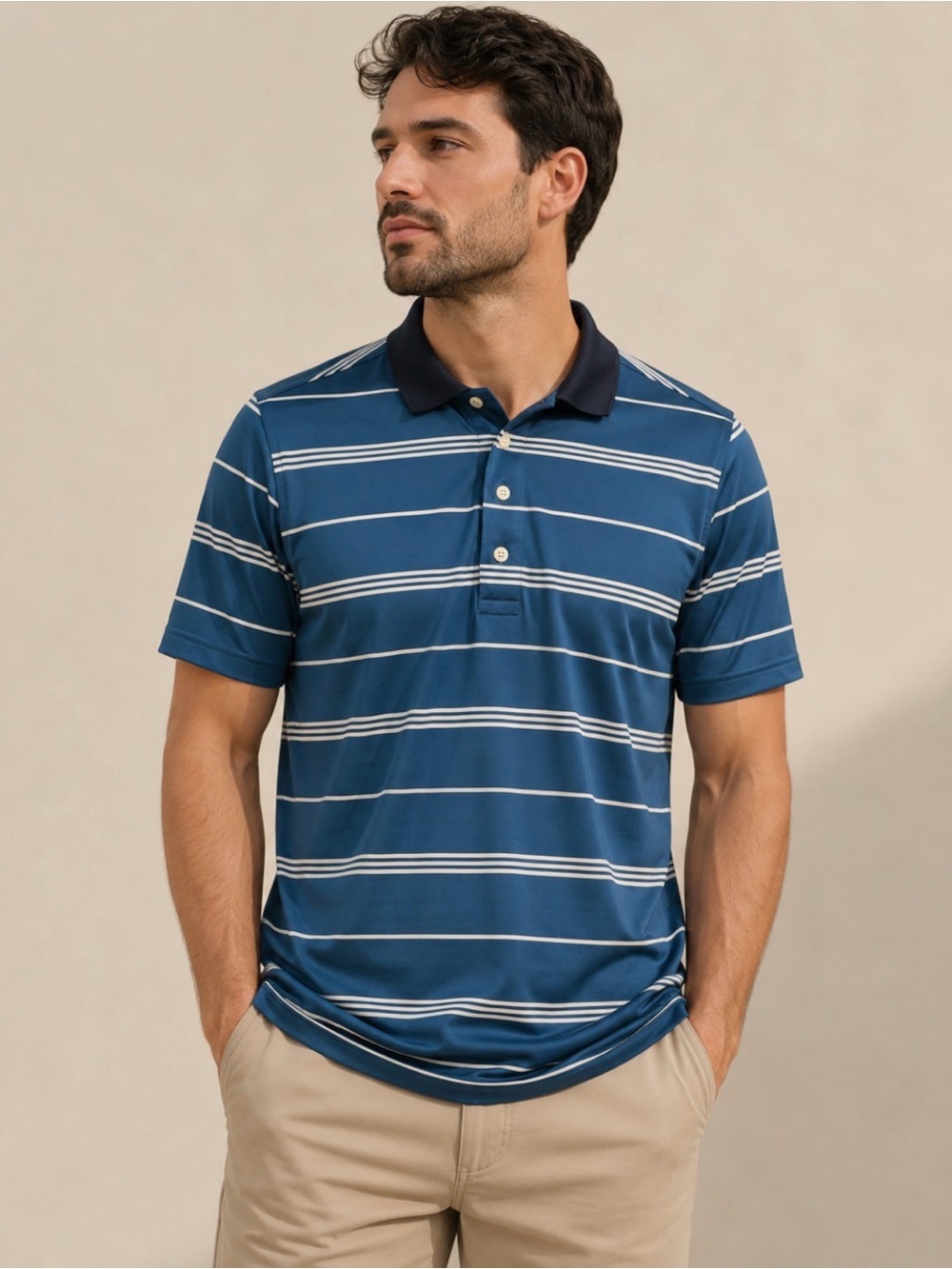 Brook’s Brothers Blue and White Striped Polo Shirt Size Medium